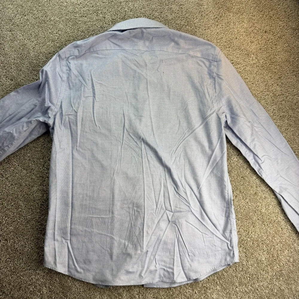 Banana Republic Dress Shirt Mens Large Blue Check Untucked Non Iron Long Sleeve